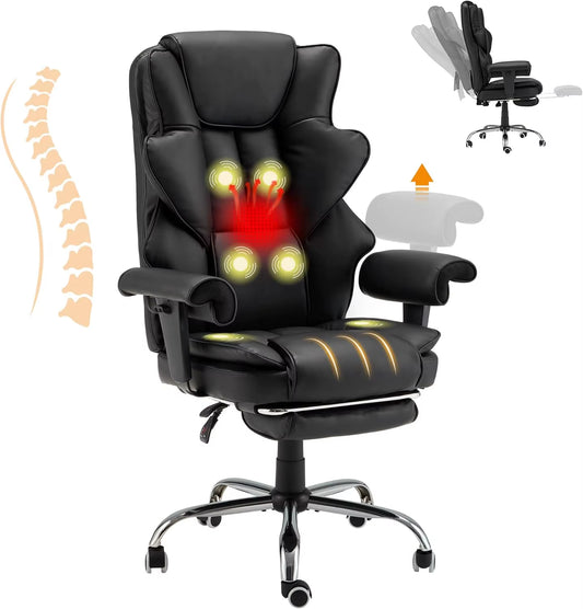 Massage Executive Chair,Heat Office Chair,Ergonomic Home Office Desk Chairs with Retractable Footrest and Recling Function